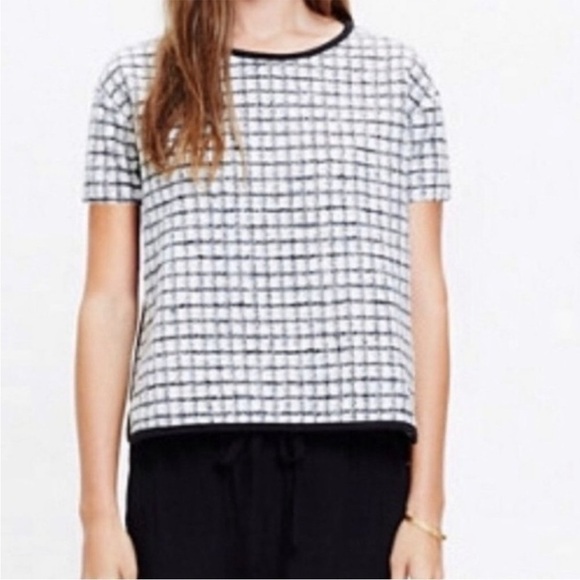 Madewell Brushed Windowpane Wool Blend Black White Plaid Checkered Sweat… - Picture 1 of 6